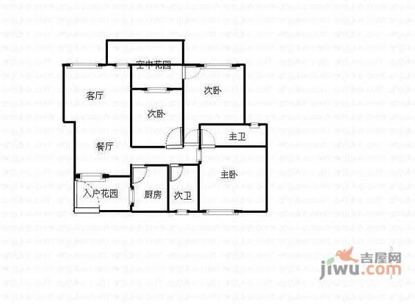 恒大城2室2厅2卫88㎡户型图