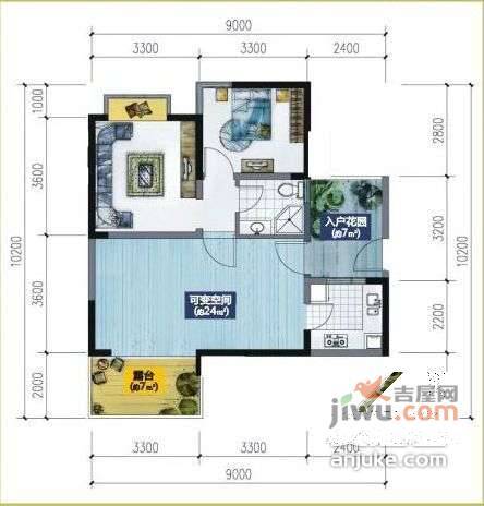 富丽碧蔓汀2室2厅1卫66㎡户型图