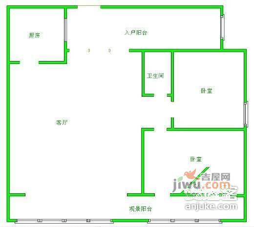 富丽碧蔓汀2室2厅1卫66㎡户型图