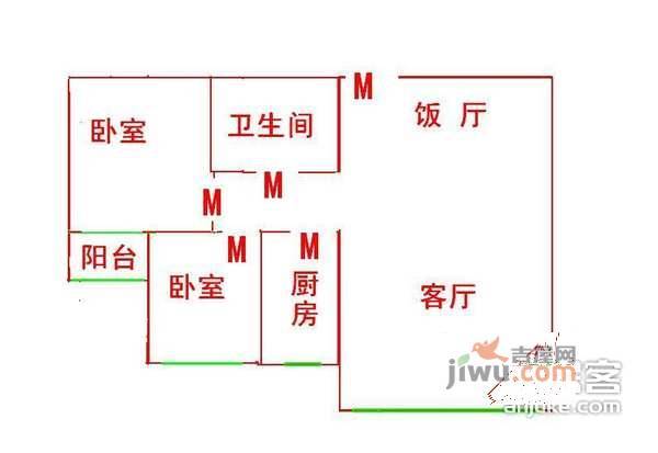 丽景华庭1期2室2厅1卫104㎡户型图