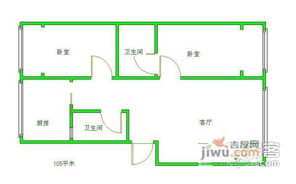 蜀都花园2室2厅1卫137㎡户型图