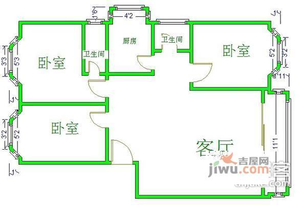 中央花园3室1厅1卫50㎡户型图