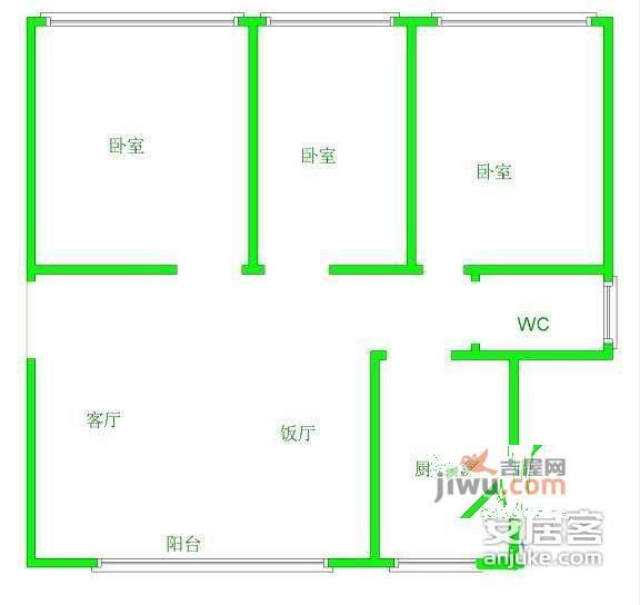 香榭里公交苑3室2厅1卫105㎡户型图