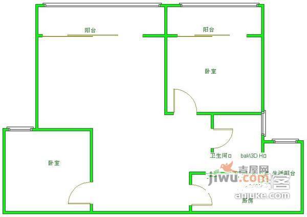 鼓楼世家2室2厅1卫89㎡户型图