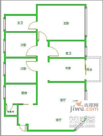 优客联邦二期3室2厅2卫127㎡户型图