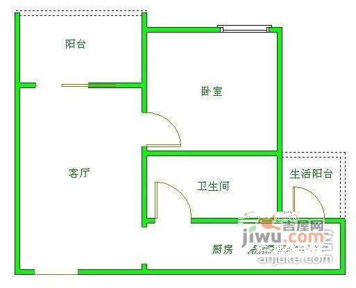 优客联邦二期1室1厅1卫户型图