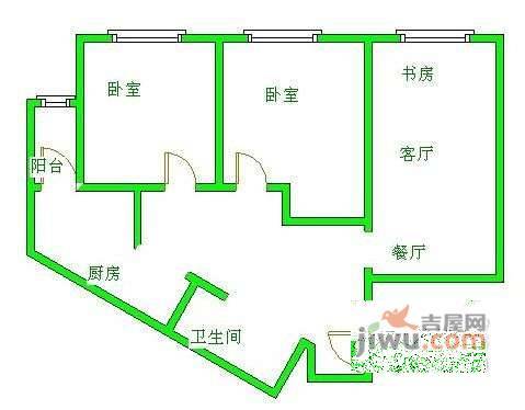 罗浮世家2室2厅1卫91㎡户型图