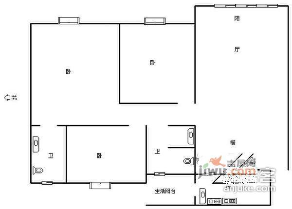 上道西城3室2厅2卫97㎡户型图