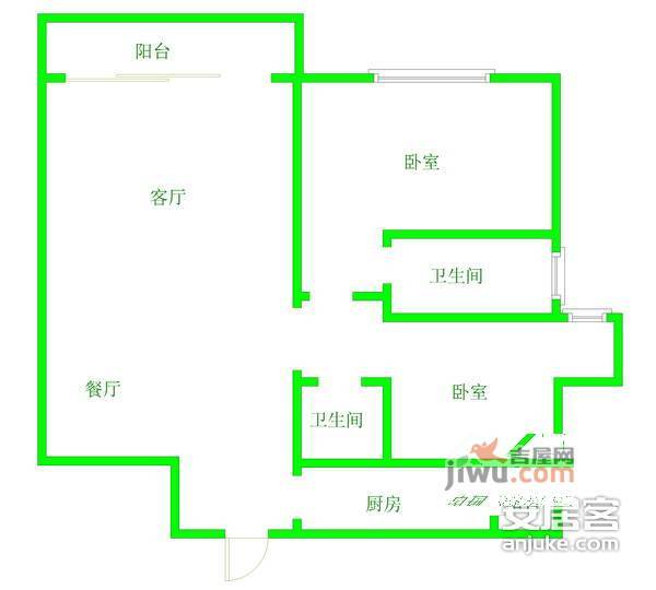 上道西城2室2厅2卫84㎡户型图