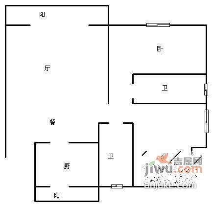 上道西城2室2厅2卫84㎡户型图