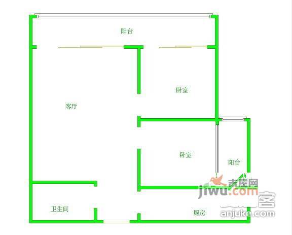 西锦国际2室2厅1卫87㎡户型图