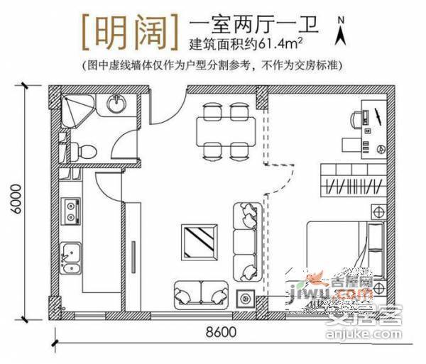 北回归线一期1室1厅1卫65㎡户型图