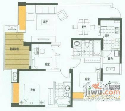 镏金岁月3室2厅2卫114㎡户型图