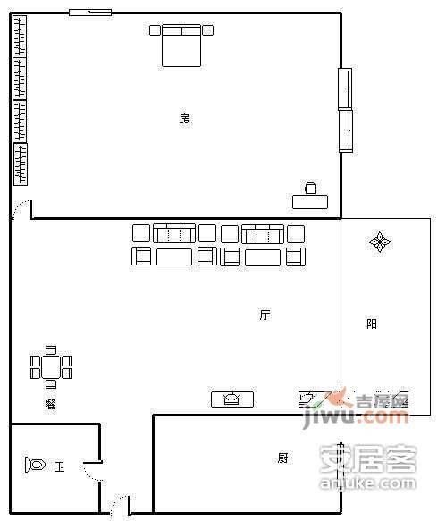 国际花园1室2厅1卫65㎡户型图