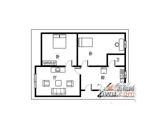 下石门小区2室1厅1卫54㎡户型图