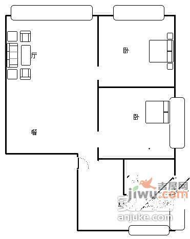 大坪浮图关小区2室2厅1卫76㎡户型图