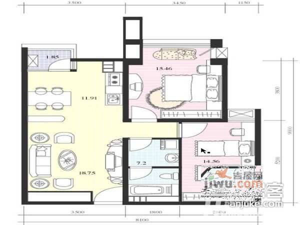 金燕家园2室2厅1卫91㎡户型图