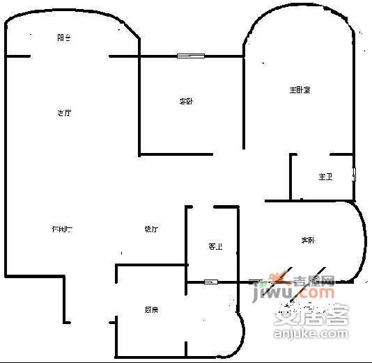 华宇金沙巨人3室2厅2卫170㎡户型图