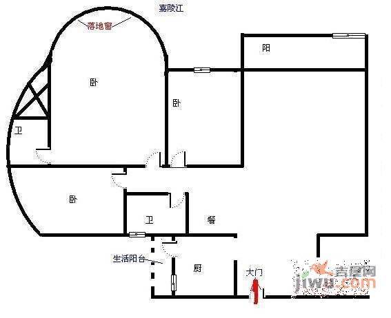 华宇金沙巨人3室2厅2卫170㎡户型图