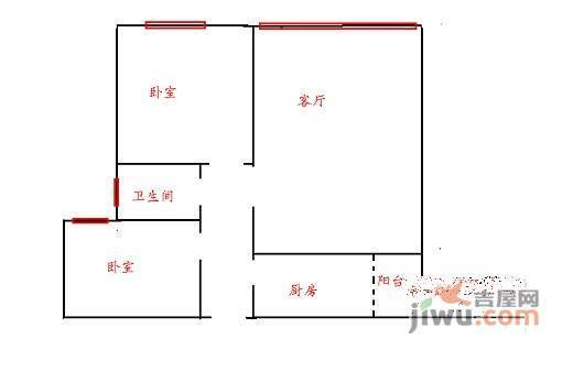 白鹤小区2室2厅1卫75㎡户型图