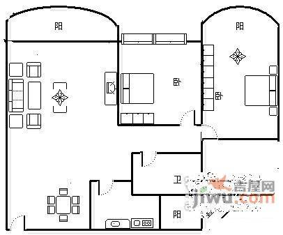 彩色奥邻2室2厅1卫96㎡户型图