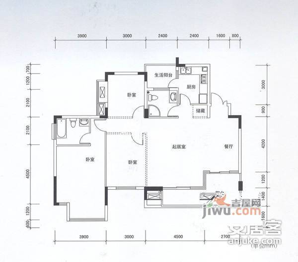 学府大道1-69号3室2厅2卫114㎡户型图