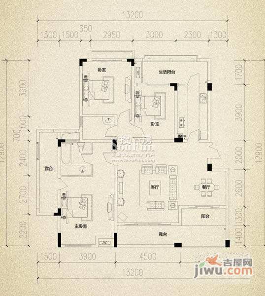 广厦城洛卡庄园3室2厅2卫200㎡户型图