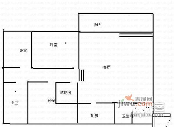 家福苑3室2厅2卫142㎡户型图