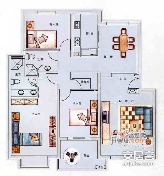 怡馨花园3室2厅2卫124㎡户型图