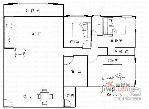 巴蜀俊秀3室2厅2卫户型图