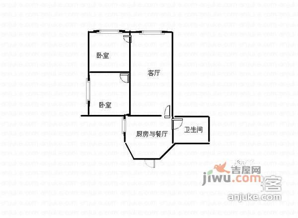 桃花园小区2室2厅1卫74㎡户型图