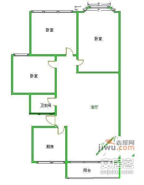 桃花园小区3室2厅1卫103㎡户型图