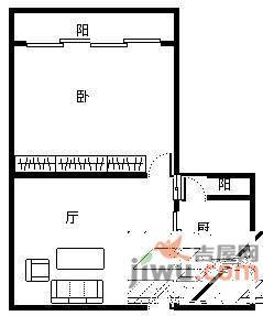 五岳国际公寓1室1厅1卫60㎡户型图