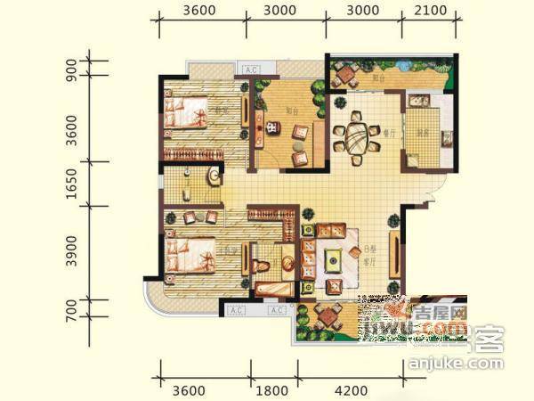 锦上华庭2室2厅2卫88㎡户型图