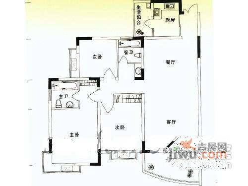 北城清迈阳光3室2厅2卫128㎡户型图