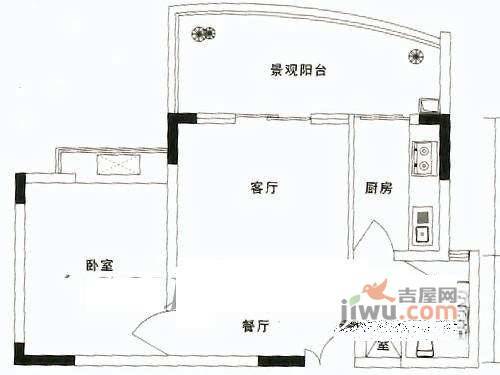 北城清迈阳光1室1厅1卫48㎡户型图