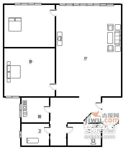 渝碚路2室1厅1卫63㎡户型图