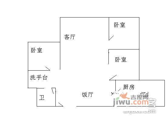 工人村3室2厅1卫115㎡户型图