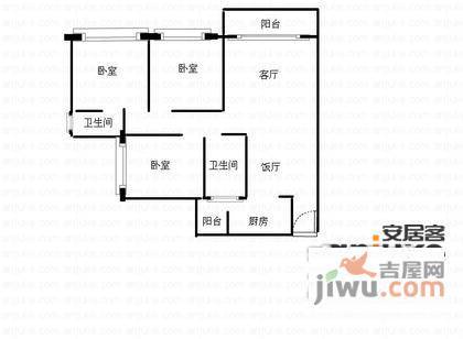 鑫泰花园2室2厅1卫95㎡户型图