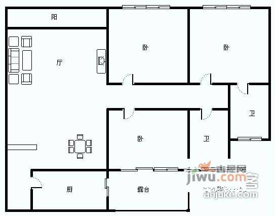 金叶世家3室2厅2卫155㎡户型图