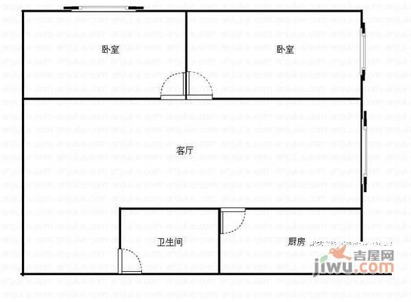 龙家秀色2室1厅1卫57㎡户型图