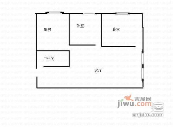 石坪村2室1厅1卫66㎡户型图