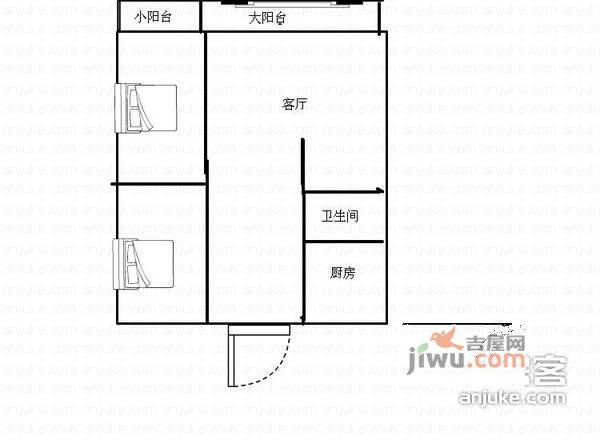 业城花园2室1厅1卫60㎡户型图