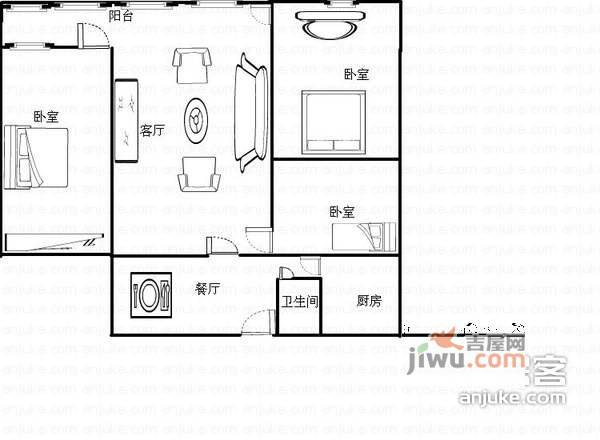 业城花园3室2厅1卫户型图