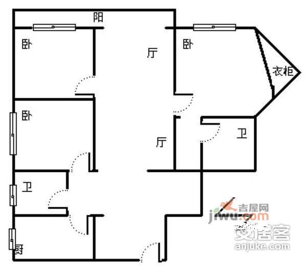 业城花园3室2厅2卫123㎡户型图