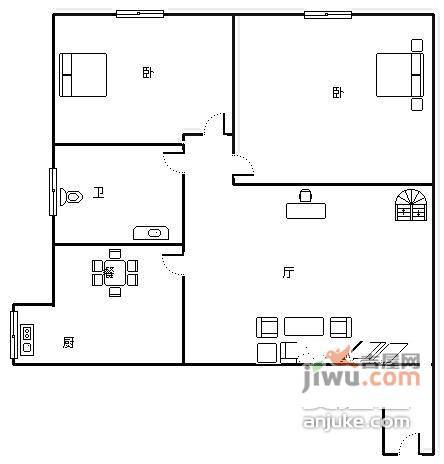 阳光星座2室2厅1卫92㎡户型图