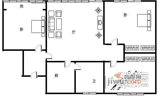 张家花园3室1厅1卫75㎡户型图