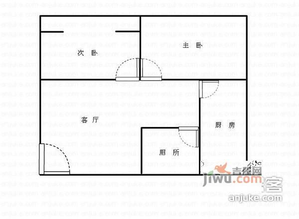 张家花园2室1厅1卫62㎡户型图