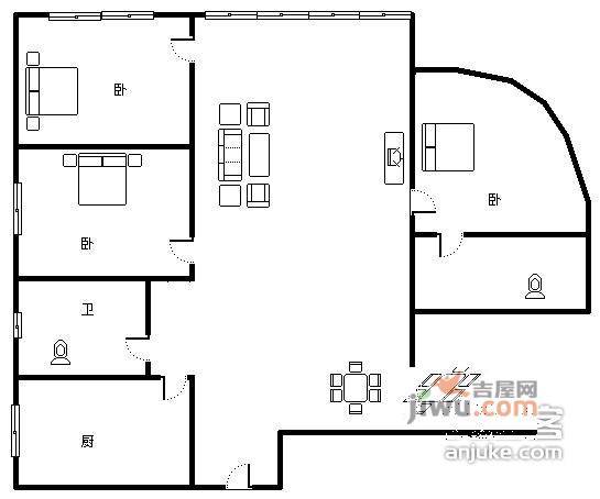 恒鑫花园3室2厅2卫141㎡户型图