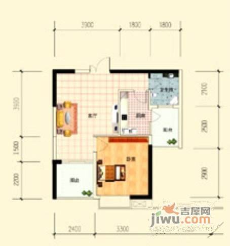 荣锦龙汇苑1室1厅1卫56㎡户型图